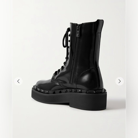 Valentino Garavani - Rockstud embellished glossed-leather ankle combat boots - Picture 3 of 4